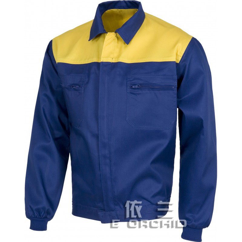 黃藍(lán)色拼接工地施工灰色長袖工作服