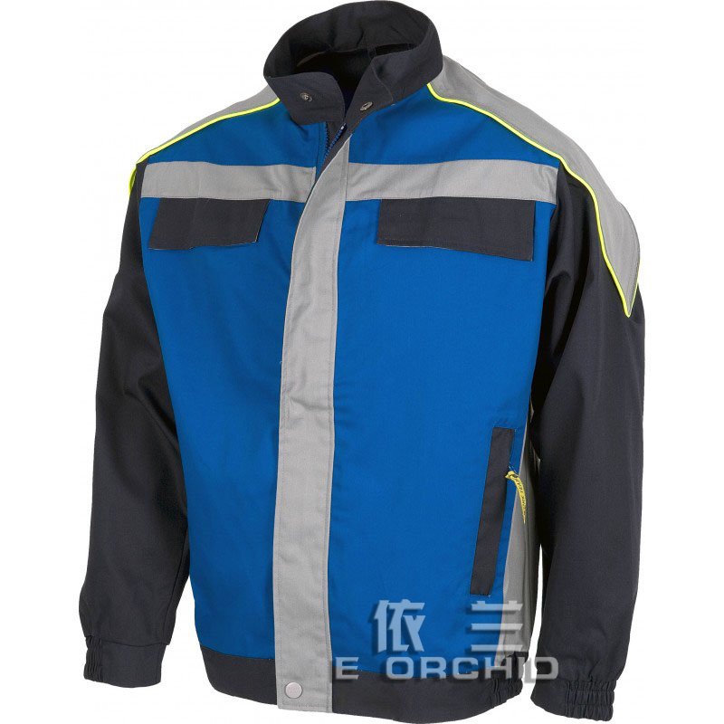 藍色拼接長袖工作服定制