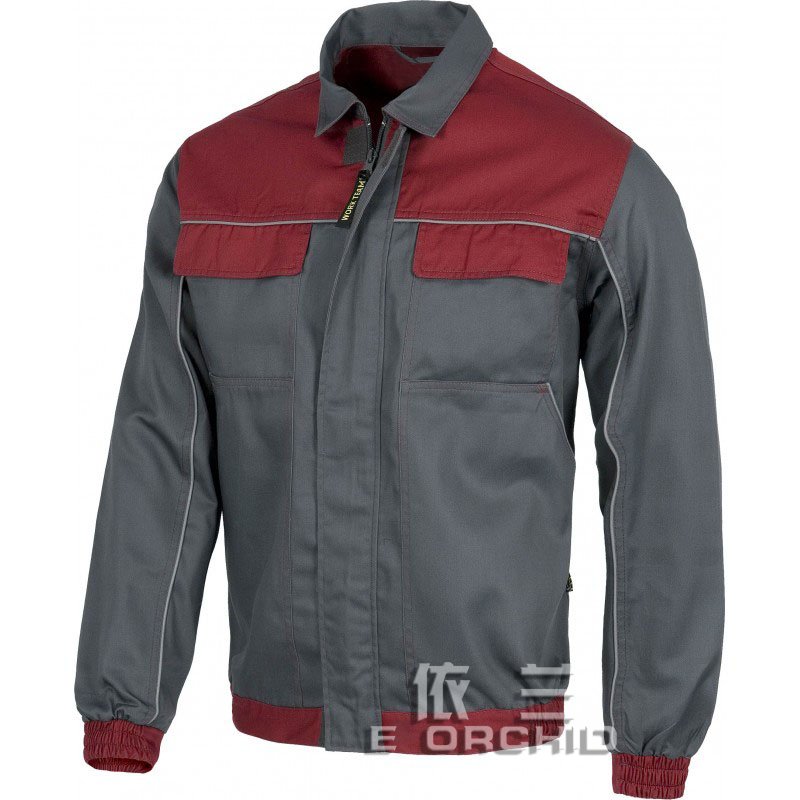 藍色長袖焊工工作服定制 紅色拼接款