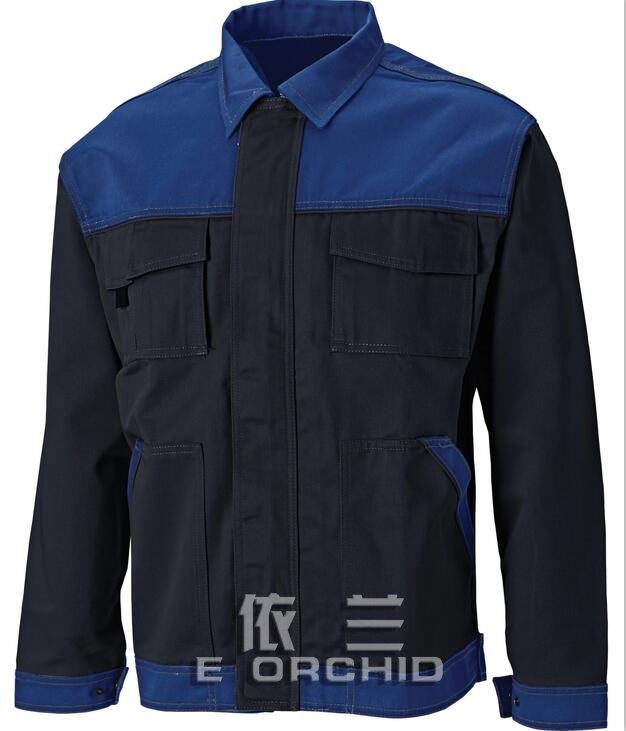 秋冬季建筑工地工作服正面圖 藍(lán)色拼接