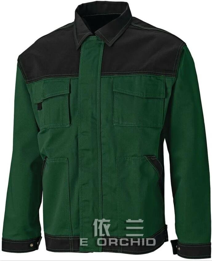 秋冬季建筑工地工作服正面圖 綠色拼接