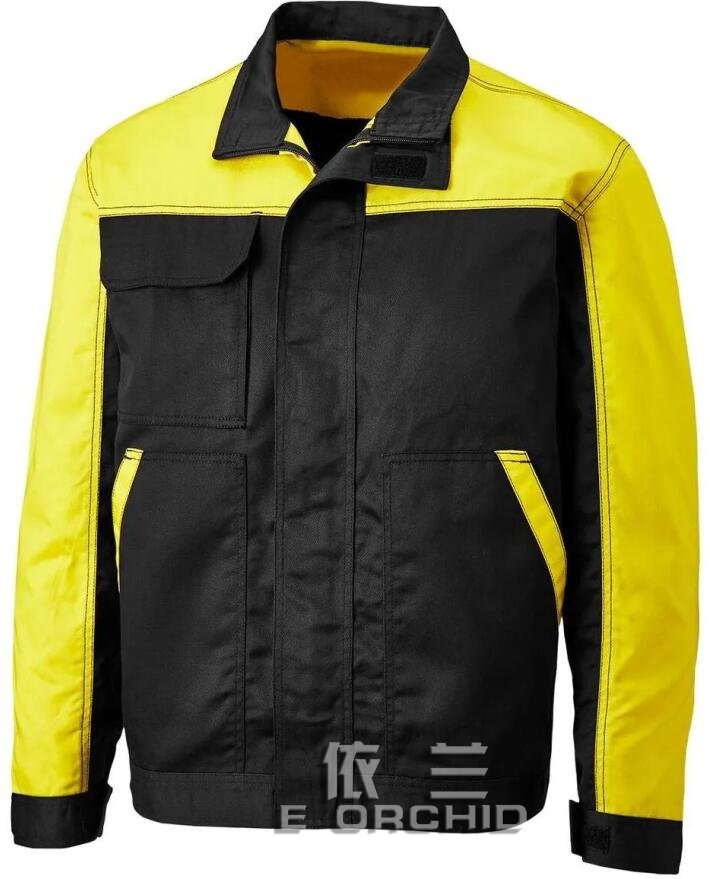 黃色拼接工廠車間長(zhǎng)袖機(jī)械維修工作服圖片