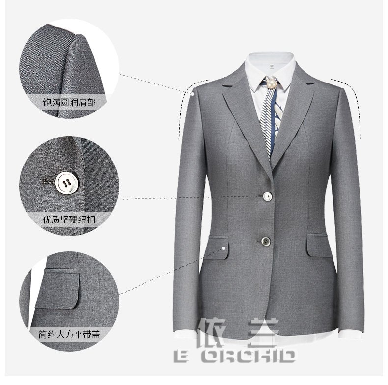 灰色100%羊毛女士西服套裝細節展示