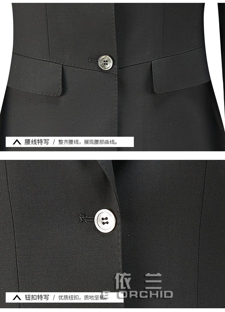 黑色兩粒扣女士西服正裝細節展示圖