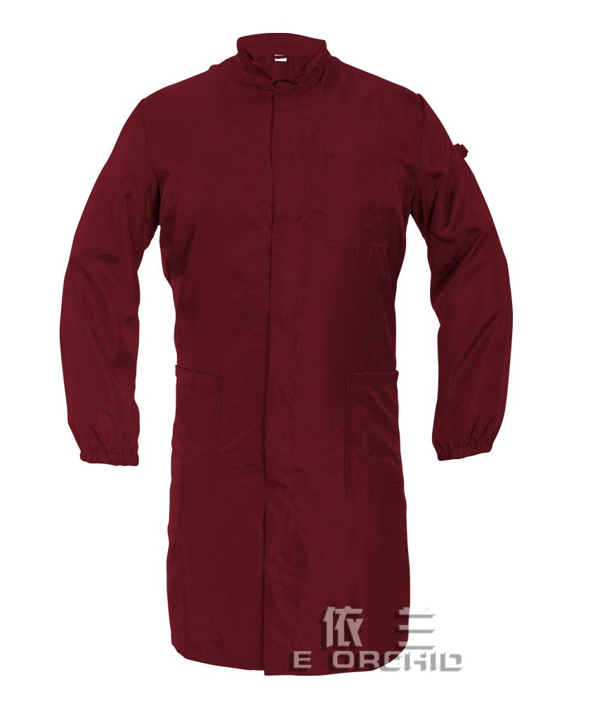 食品防塵工作服酒紅色正面圖
