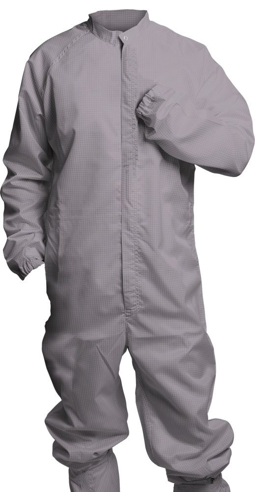 灰色連體防靜電工作服正面圖