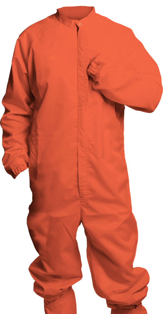橙色連體防靜電工作服正面圖