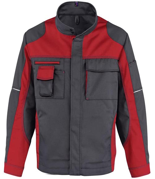 時尚純棉長袖機修工作服 紅色拼色款式圖