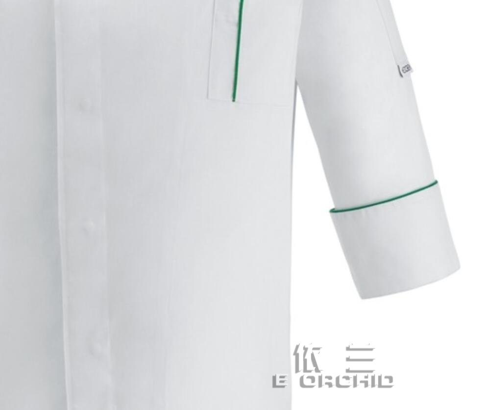 餐廳白色長袖廚師長工作服口袋細節(jié)圖