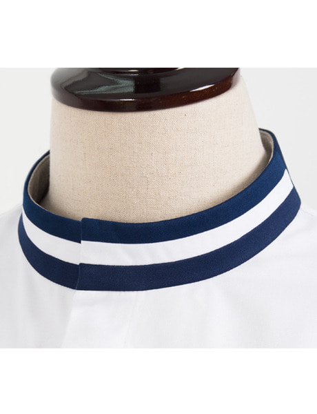 飯店秋季白色長款廚師工作服衣領細節圖