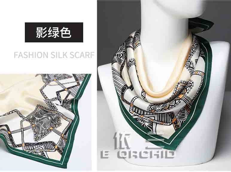 女士高檔定制絲巾 影綠色