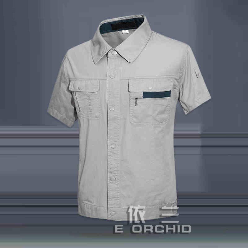 灰色純棉夏季車間短袖工作服