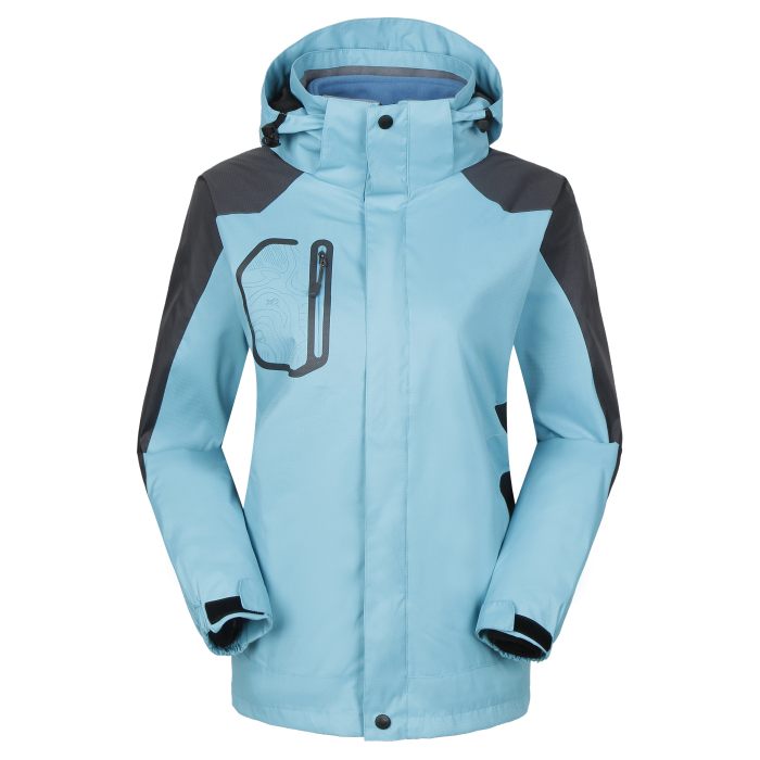 淺藍色防水沖鋒衣定制款式圖